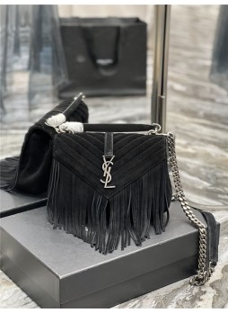 COLLEGE MEDIUM CHAIN BAG IN LIGHT SUEDE WITH FRINGES High